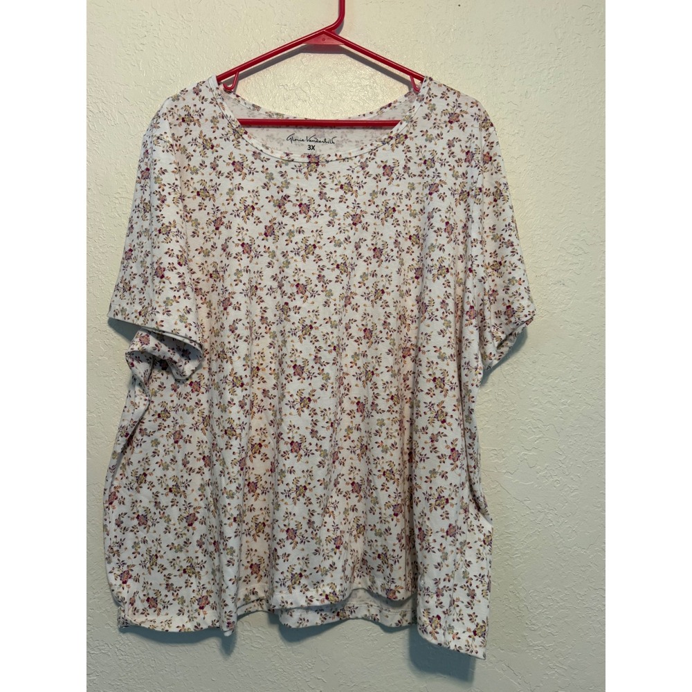 Gloria Vanderbilt Womens 3X Floral Short Sleeve Crew Neck Tee LGVK-8057-VWT